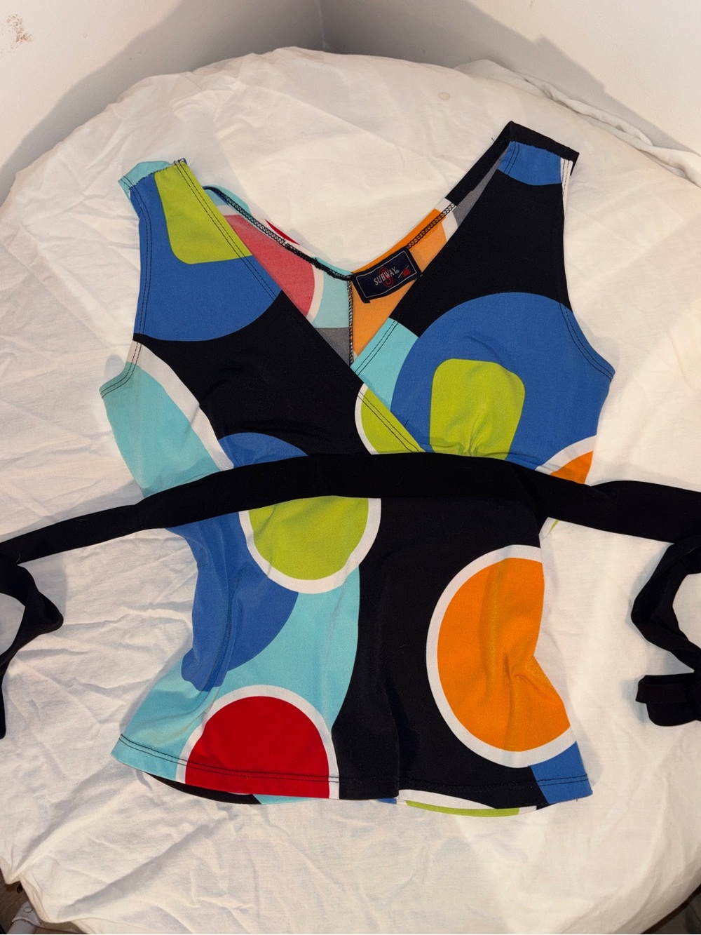 Sub Style Y2K Retro Geometric Print Wrap Top | Small